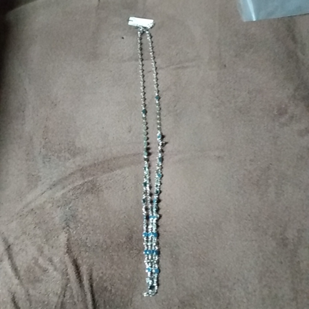 Bancroft long chain silver tone and turquoise necklace